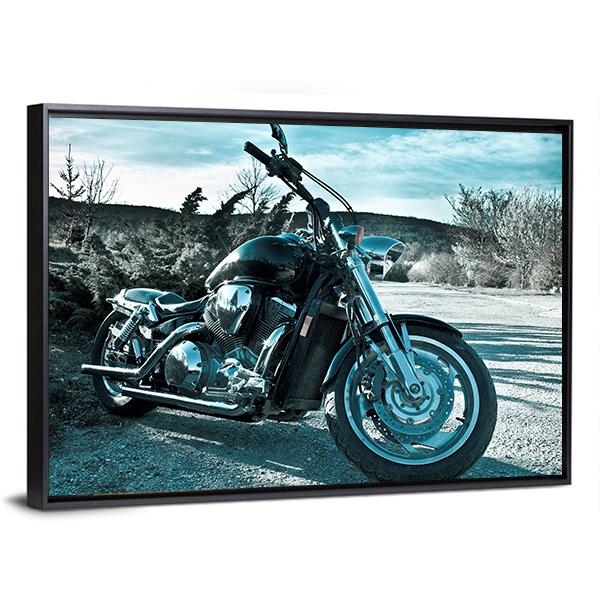 View Of Black Powerful Chopper In Nature Canvas Wall Art-3 Horizontal-Gallery Wrap-25" x 16"-Tiaracle