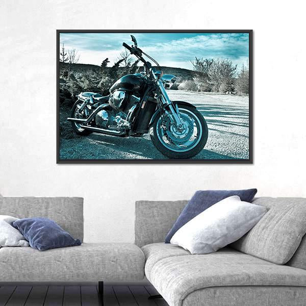 View Of Black Powerful Chopper In Nature Canvas Wall Art-3 Horizontal-Gallery Wrap-25" x 16"-Tiaracle