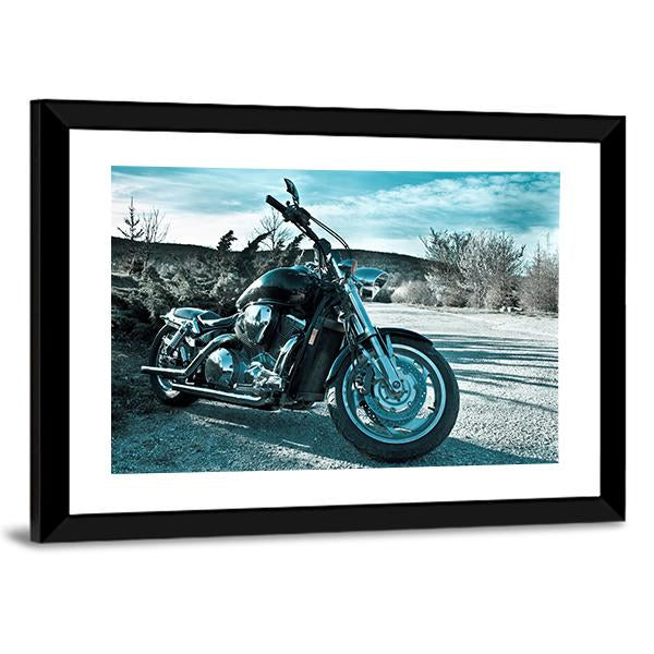 View Of Black Powerful Chopper In Nature Canvas Wall Art-3 Horizontal-Gallery Wrap-25" x 16"-Tiaracle