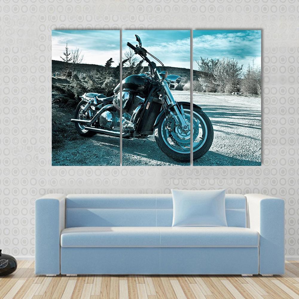 View Of Black Powerful Chopper In Nature Canvas Wall Art-3 Horizontal-Gallery Wrap-37" x 24"-Tiaracle