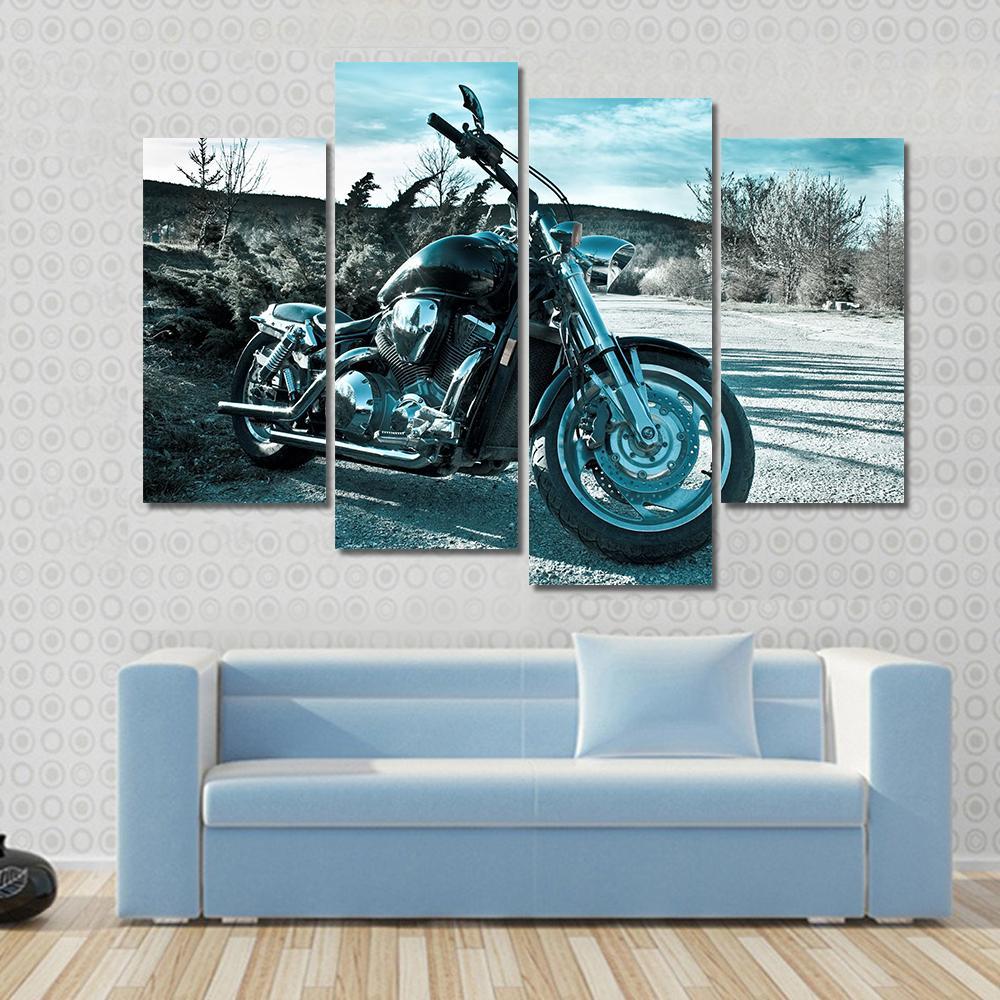 View Of Black Powerful Chopper In Nature Canvas Wall Art-4 Pop-Gallery Wrap-50" x 32"-Tiaracle