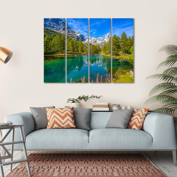 View Of Blue Lake And Cervino Mount Matterhorn Canvas Wall Art-4 Horizontal-Gallery Wrap-34" x 24"-Tiaracle