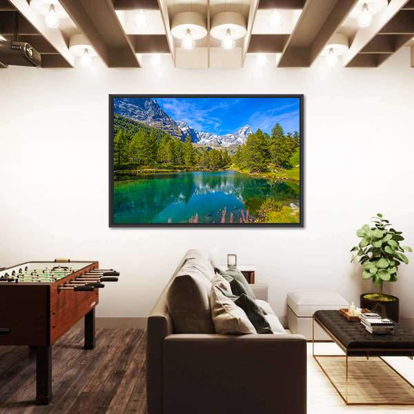 View Of Blue Lake And Cervino Mount Matterhorn Canvas Wall Art-3 Horizontal-Gallery Wrap-25" x 16"-Tiaracle