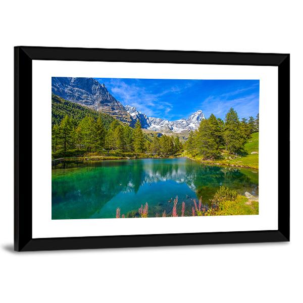 View Of Blue Lake And Cervino Mount Matterhorn Canvas Wall Art-5 Horizontal-Gallery Wrap-22" x 12"-Tiaracle