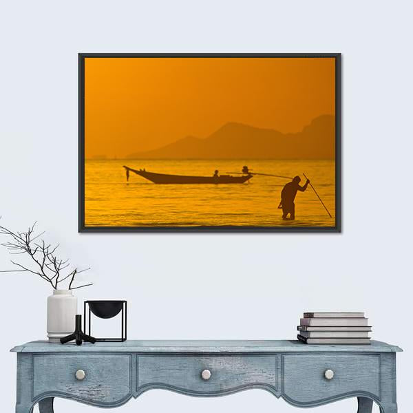 View Of Boat In Ko Samui In Thailand Canvas Wall Art-1 Piece-Floating Frame-24" x 16"-Tiaracle