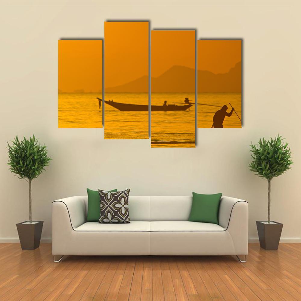 View Of Boat In Ko Samui In Thailand Canvas Wall Art-4 Pop-Gallery Wrap-50" x 32"-Tiaracle
