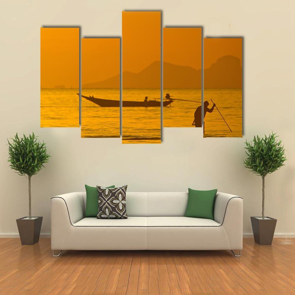 View Of Boat In Ko Samui In Thailand Canvas Wall Art-5 Pop-Gallery Wrap-47" x 32"-Tiaracle