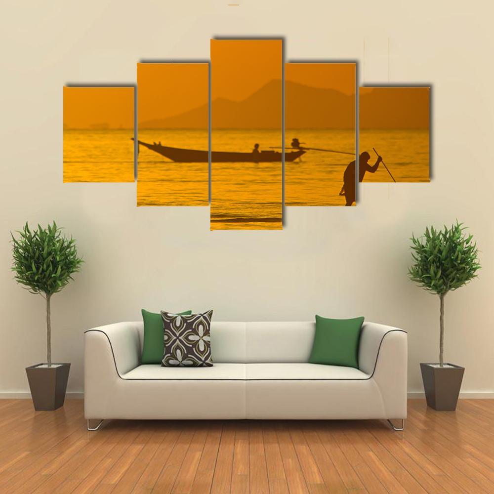 View Of Boat In Ko Samui In Thailand Canvas Wall Art-5 Star-Gallery Wrap-62" x 32"-Tiaracle