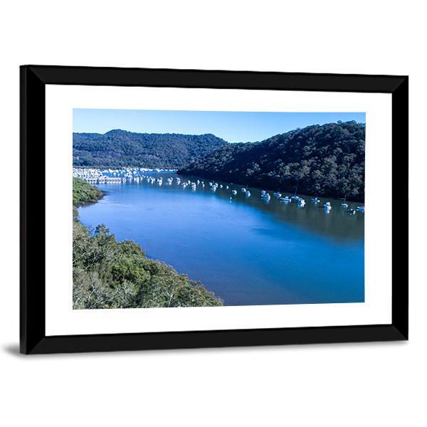 View Of Boats Moored On Hawkesbury River Canvas Wall Art-3 Horizontal-Gallery Wrap-25" x 16"-Tiaracle