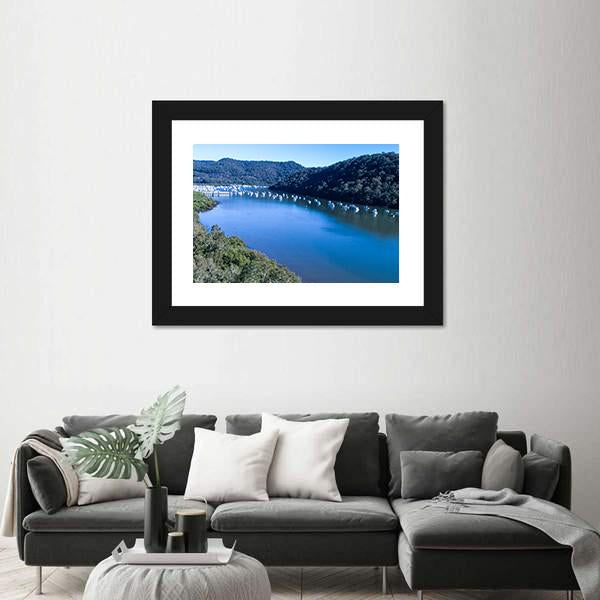 View Of Boats Moored On Hawkesbury River Canvas Wall Art-3 Horizontal-Gallery Wrap-25" x 16"-Tiaracle