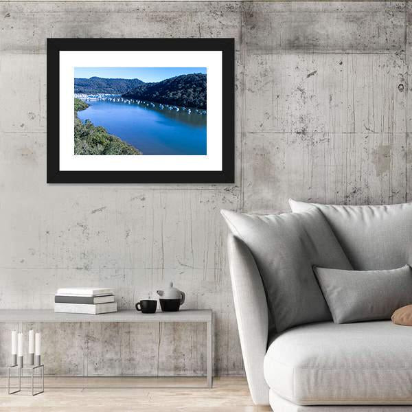 View Of Boats Moored On Hawkesbury River Canvas Wall Art-3 Horizontal-Gallery Wrap-25" x 16"-Tiaracle