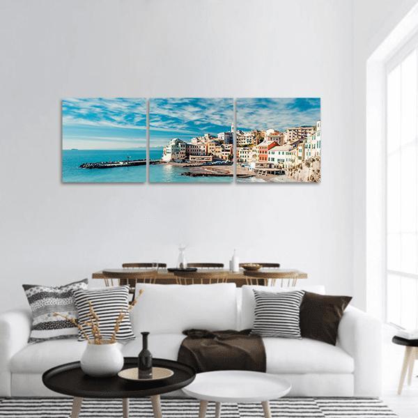 View Of Bogliasco Fishing Village Panoramic Canvas Wall Art-3 Piece-25" x 08"-Tiaracle