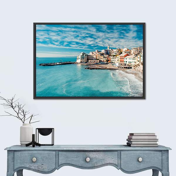 View Of Bogliasco Village In Italy Canvas Wall Art-1 Piece-Floating Frame-24" x 16"-Tiaracle