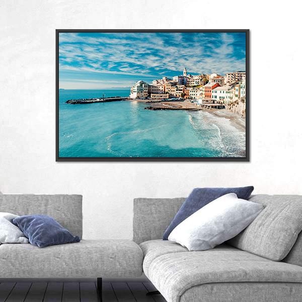 View Of Bogliasco Village In Italy Canvas Wall Art-5 Horizontal-Gallery Wrap-22" x 12"-Tiaracle