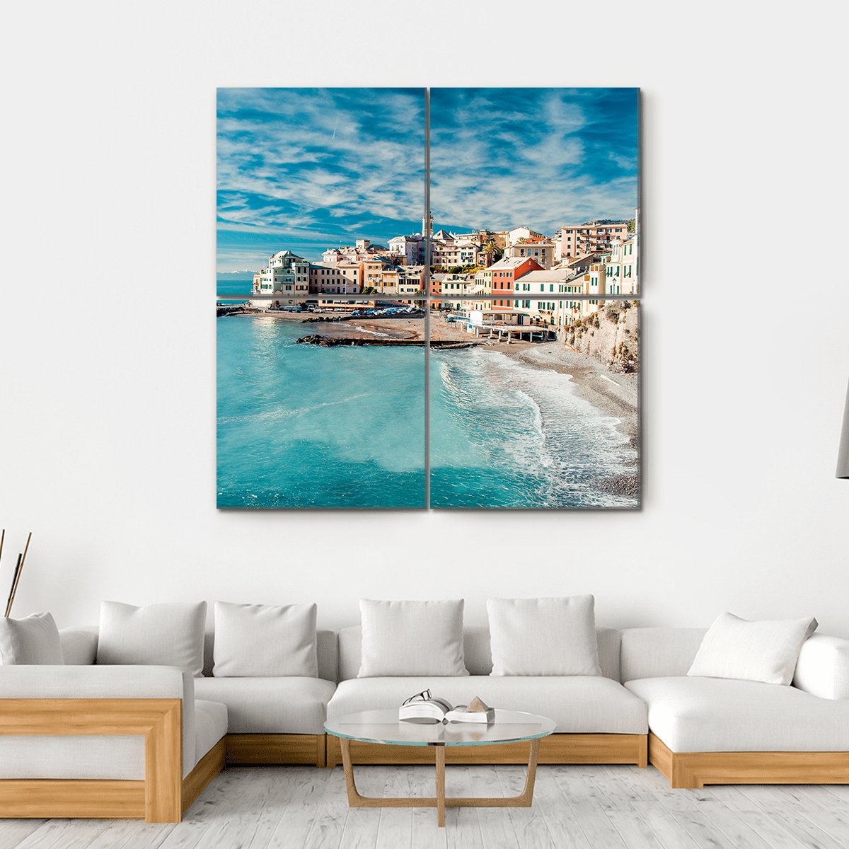 View Of Bogliasco Village In Italy Canvas Wall Art-4 Square-Gallery Wrap-17" x 17"-Tiaracle