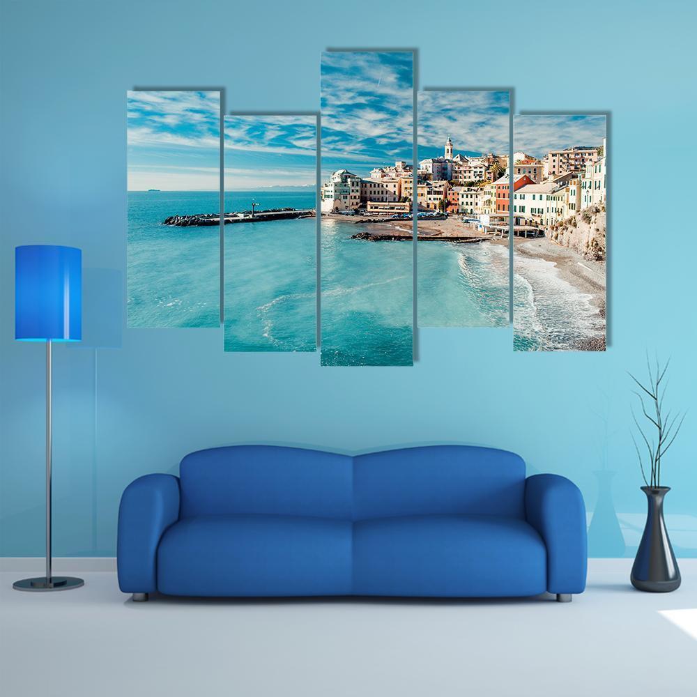 View Of Bogliasco Village In Italy Canvas Wall Art-5 Pop-Gallery Wrap-47" x 32"-Tiaracle