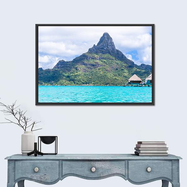 View Of Bora Bora Island Canvas Wall Art-1 Piece-Floating Frame-24" x 16"-Tiaracle