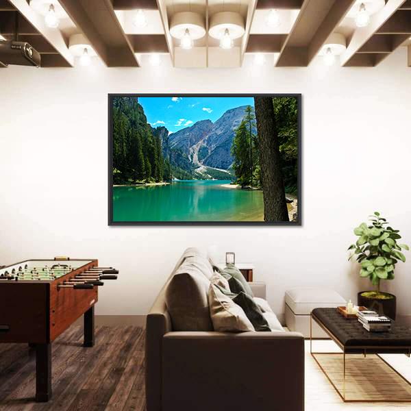 View Of Braies Lake And Croda Del Becco Canvas Wall Art-3 Horizontal-Gallery Wrap-25" x 16"-Tiaracle