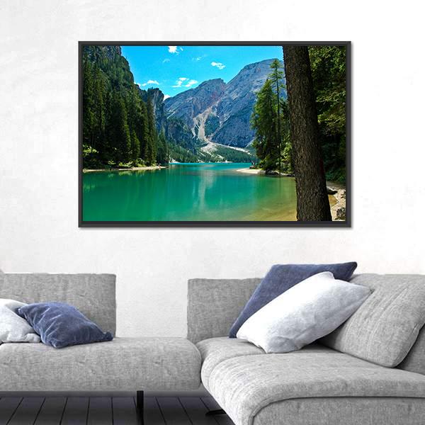 View Of Braies Lake And Croda Del Becco Canvas Wall Art-3 Horizontal-Gallery Wrap-25" x 16"-Tiaracle