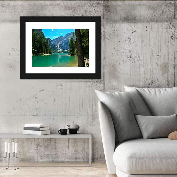 View Of Braies Lake And Croda Del Becco Canvas Wall Art-3 Horizontal-Gallery Wrap-25" x 16"-Tiaracle