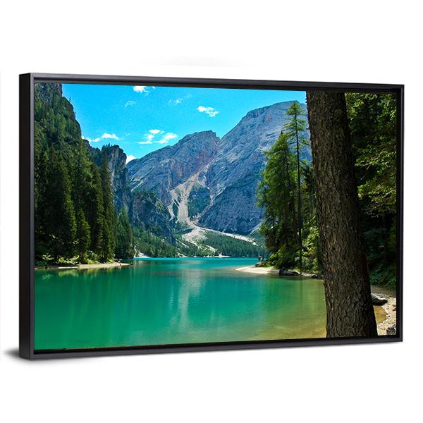 View Of Braies Lake And Croda Del Becco Canvas Wall Art-5 Horizontal-Gallery Wrap-22" x 12"-Tiaracle