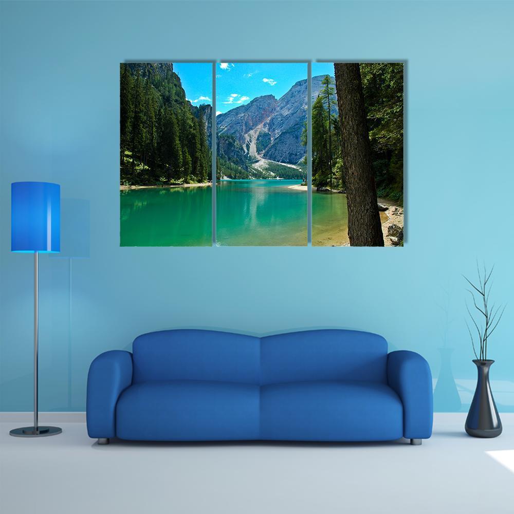 View Of Braies Lake And Croda Del Becco Canvas Wall Art-3 Horizontal-Gallery Wrap-37" x 24"-Tiaracle