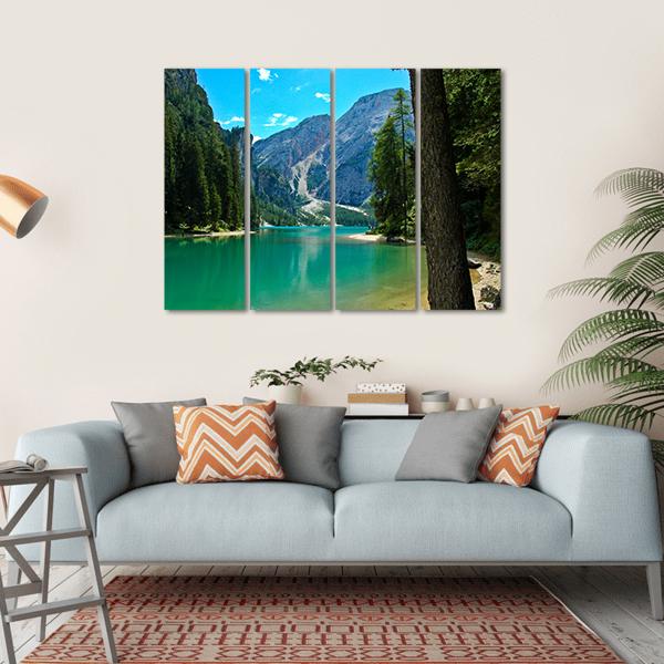 View Of Braies Lake And Croda Del Becco Canvas Wall Art-1 Piece-Gallery Wrap-36" x 24"-Tiaracle