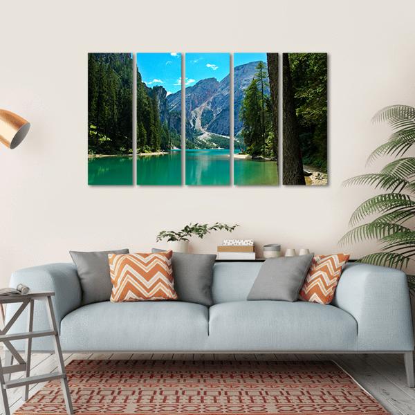 View Of Braies Lake And Croda Del Becco Canvas Wall Art-5 Horizontal-Gallery Wrap-22" x 12"-Tiaracle