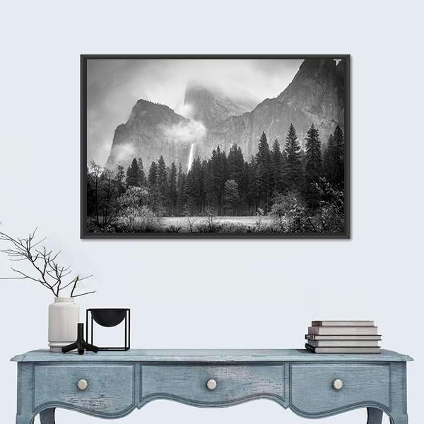 View Of Bridalveil Falls Canvas Wall Art-1 Piece-Floating Frame-24" x 16"-Tiaracle