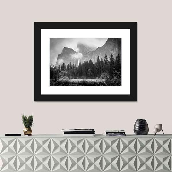 View Of Bridalveil Falls Canvas Wall Art-1 Piece-Framed Print-20" x 16"-Tiaracle