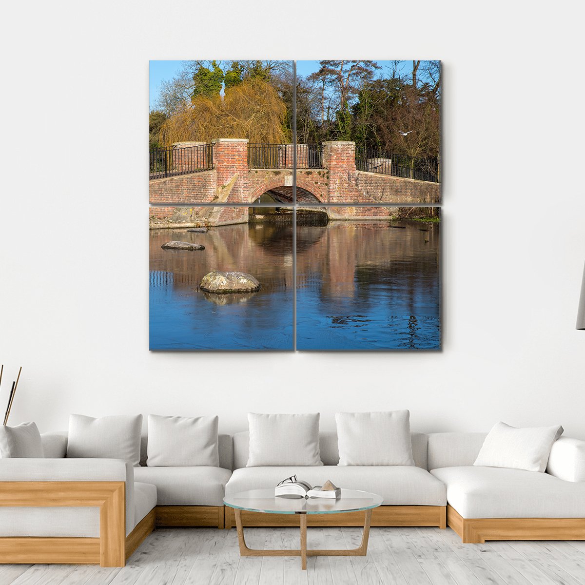 View Of Bridge Over Lake Canvas Wall Art-4 Square-Gallery Wrap-17" x 17"-Tiaracle