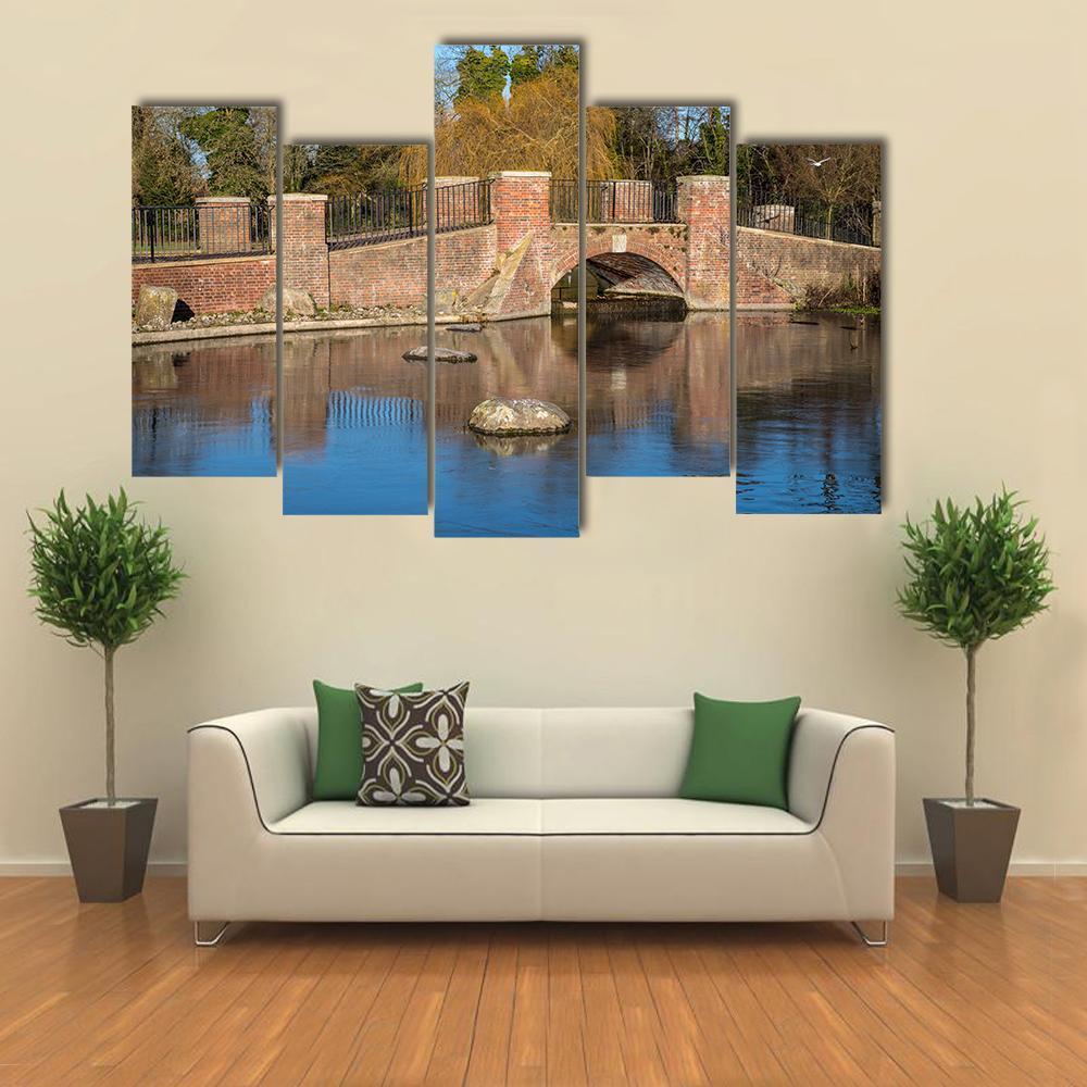 View Of Bridge Over Lake Canvas Wall Art-5 Pop-Gallery Wrap-47" x 32"-Tiaracle