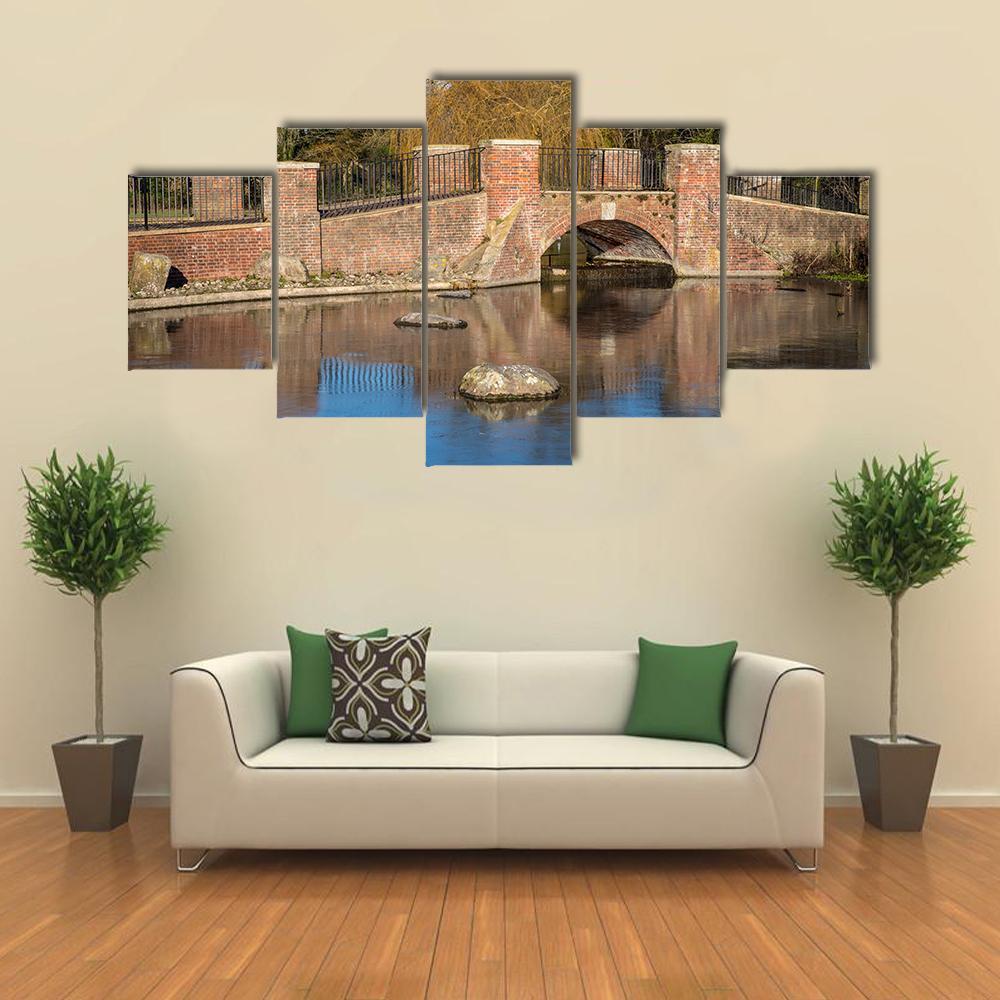 View Of Bridge Over Lake Canvas Wall Art-1 Piece-Gallery Wrap-48" x 32"-Tiaracle