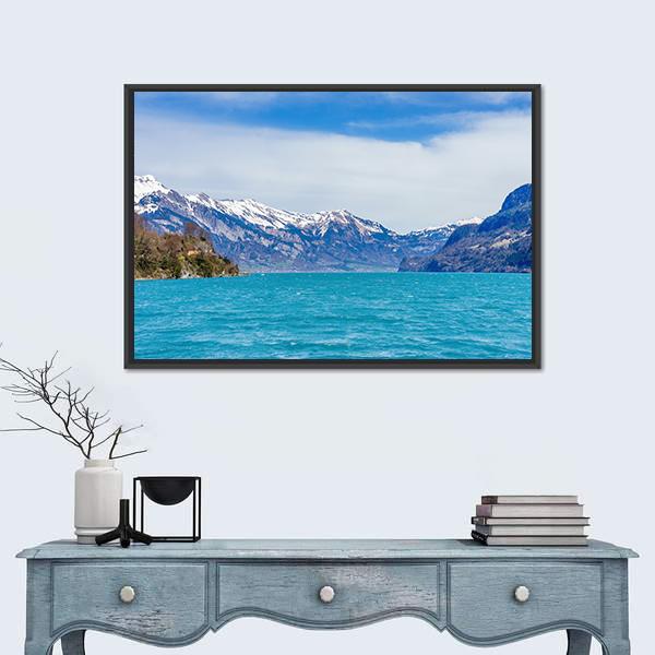 View Of Brienz Village And Lake Canvas Wall Art-1 Piece-Floating Frame-24" x 16"-Tiaracle