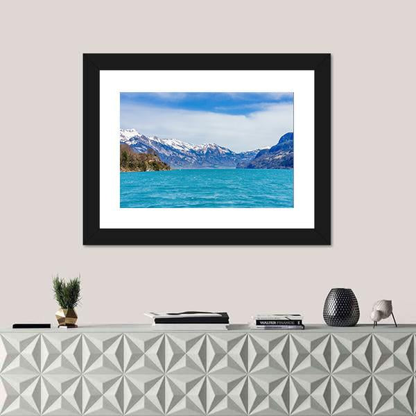 View Of Brienz Village And Lake Canvas Wall Art-1 Piece-Framed Print-20" x 16"-Tiaracle