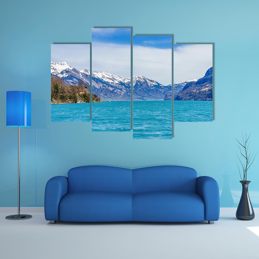 View Of Brienz Village And Lake Canvas Wall Art-4 Pop-Gallery Wrap-50" x 32"-Tiaracle