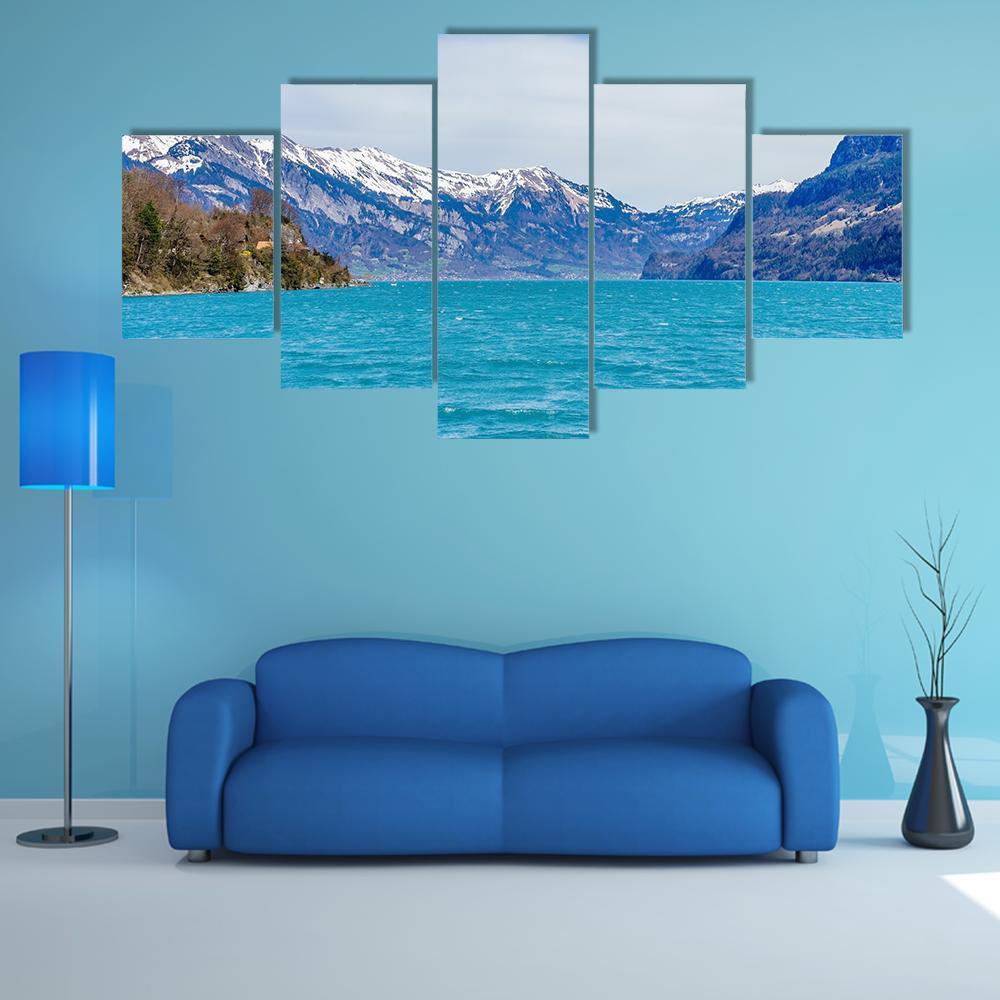 View Of Brienz Village And Lake Canvas Wall Art-5 Star-Gallery Wrap-62" x 32"-Tiaracle