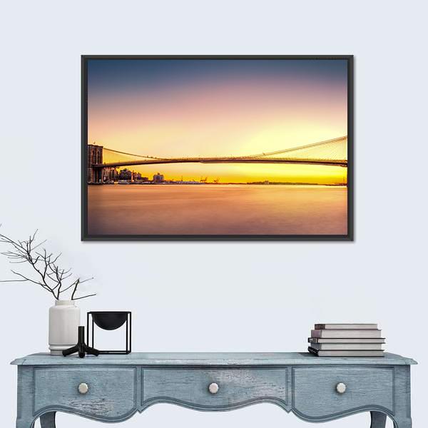 View Of Brooklyn Bridge Canvas Wall Art-1 Piece-Floating Frame-24" x 16"-Tiaracle