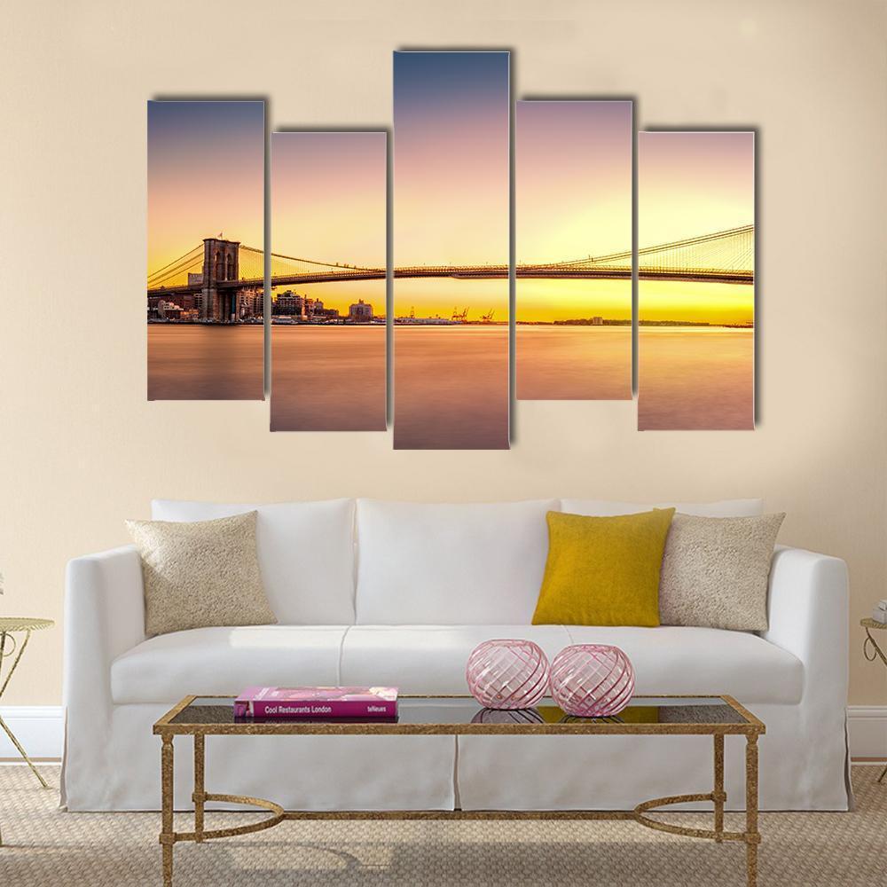 View Of Brooklyn Bridge Canvas Wall Art-5 Pop-Gallery Wrap-47" x 32"-Tiaracle