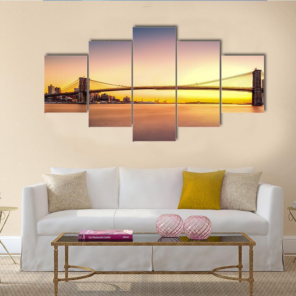 View Of Brooklyn Bridge Canvas Wall Art-5 Pop-Gallery Wrap-47" x 32"-Tiaracle