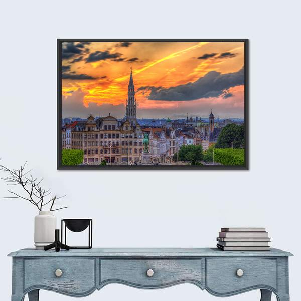 View Of Brussels City Center Canvas Wall Art-1 Piece-Floating Frame-24" x 16"-Tiaracle