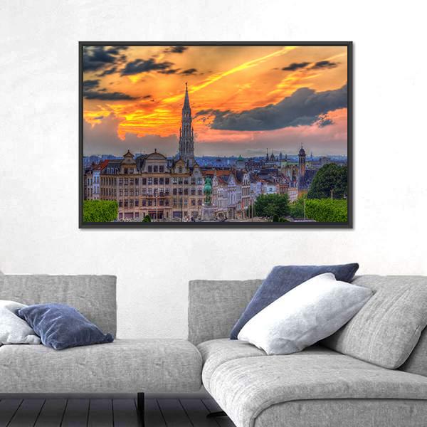 View Of Brussels City Center Canvas Wall Art-3 Horizontal-Gallery Wrap-25" x 16"-Tiaracle