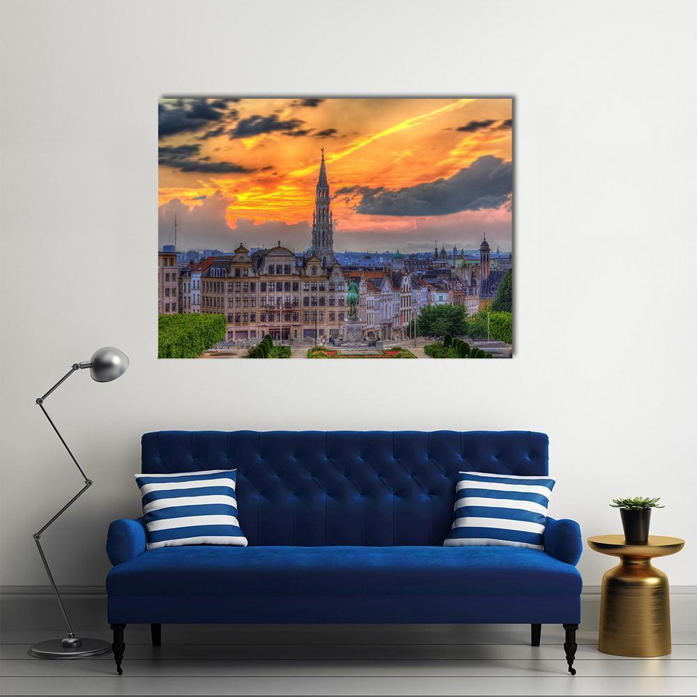 View Of Brussels City Center Canvas Wall Art-1 Piece-Gallery Wrap-48" x 32"-Tiaracle