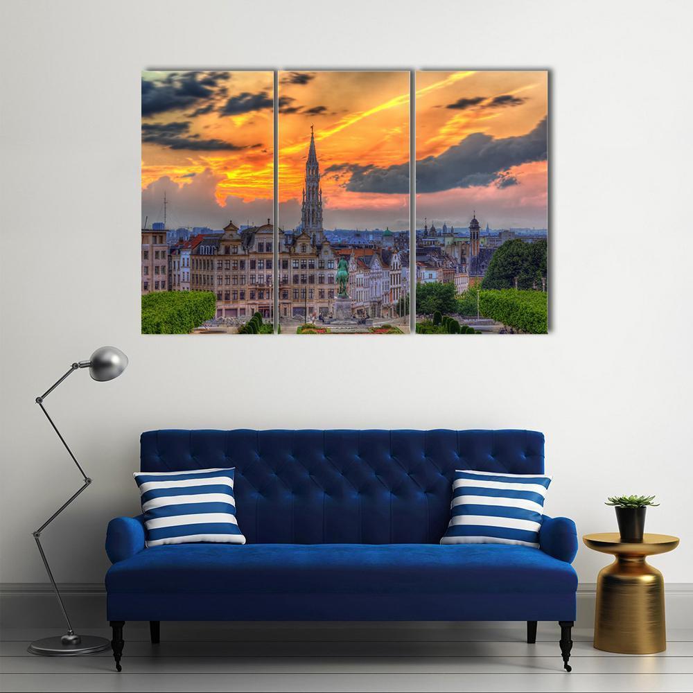 View Of Brussels City Center Canvas Wall Art-3 Horizontal-Gallery Wrap-37" x 24"-Tiaracle
