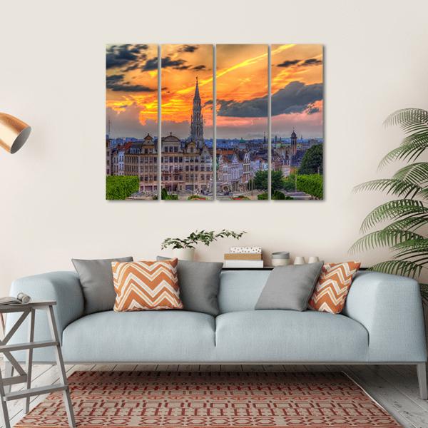 View Of Brussels City Center Canvas Wall Art-4 Horizontal-Gallery Wrap-34" x 24"-Tiaracle