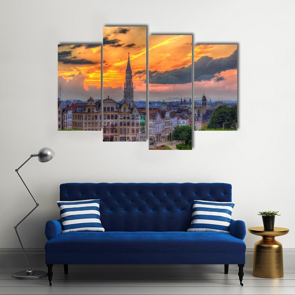 View Of Brussels City Center Canvas Wall Art-4 Pop-Gallery Wrap-50" x 32"-Tiaracle