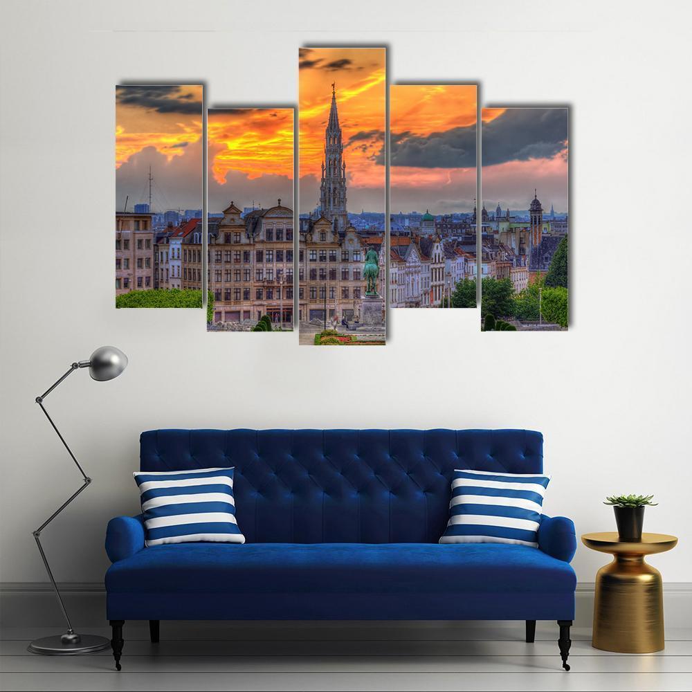 View Of Brussels City Center Canvas Wall Art-5 Pop-Gallery Wrap-47" x 32"-Tiaracle