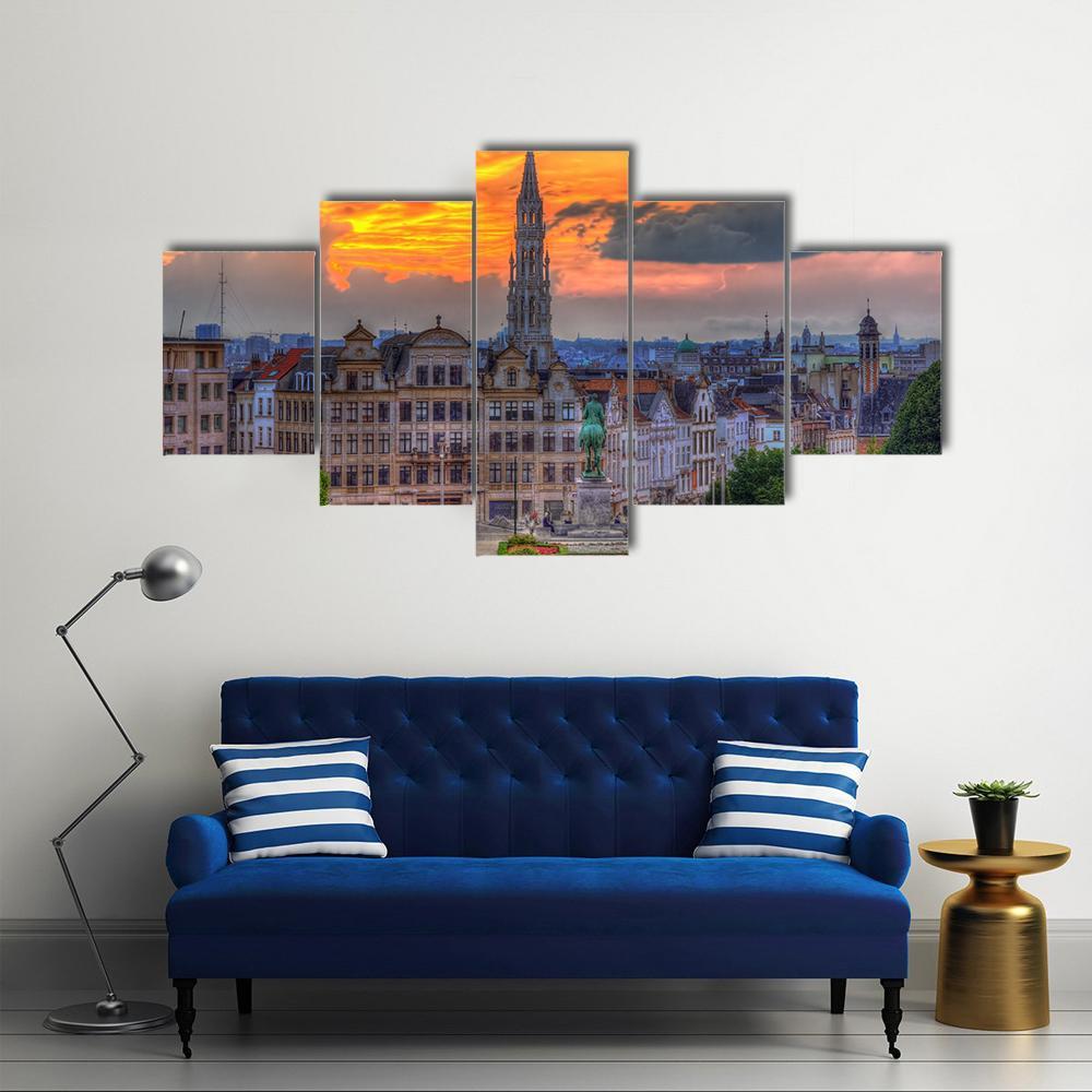 View Of Brussels City Center Canvas Wall Art-5 Star-Gallery Wrap-62" x 32"-Tiaracle
