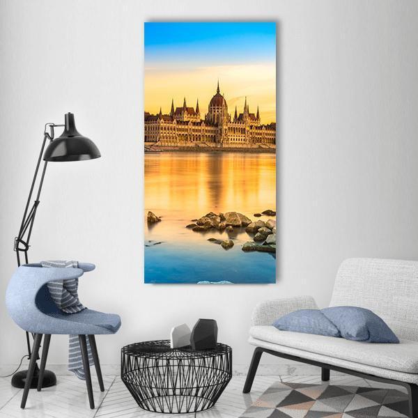 View Of Budapest Parliament At Sunset Vertical Canvas Wall Art-1 Vertical-Gallery Wrap-12" x 24"-Tiaracle