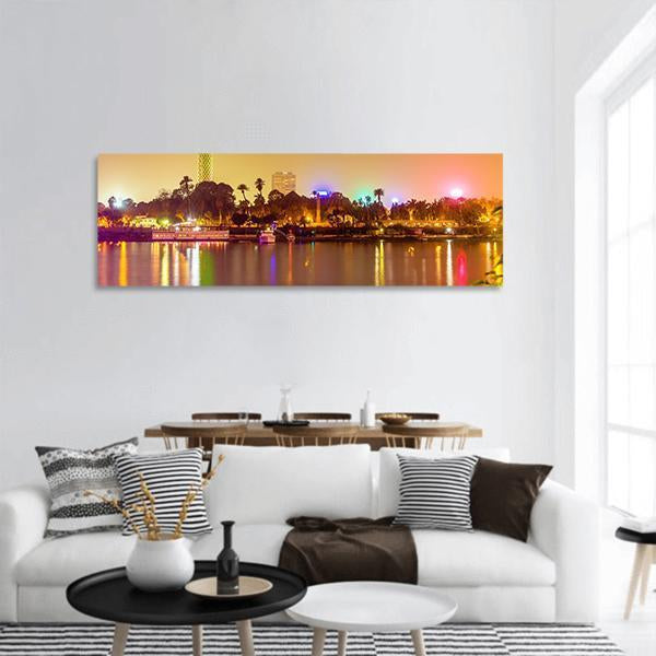 Cairo City At Evening Panoramic Canvas Wall Art-3 Piece-25" x 08"-Tiaracle